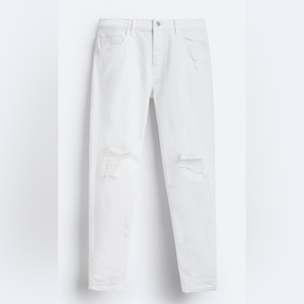 ZARA 1975 Ripped Skinny White Jeans